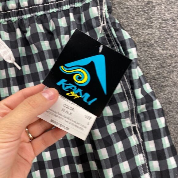 New Skanu Swim Shorts Men L Large Black Plaid Mid Rise Drawstring Pockets Swim - Picture 6 of 12